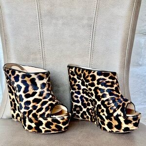 Christian Louboutin Affiche Leopard Print Platform Wedges Euro 40 1/2
